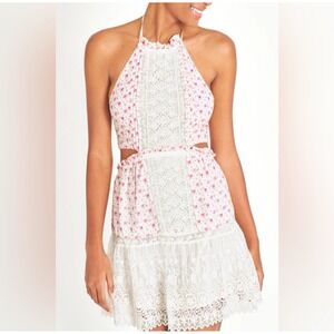 Loveshackfancy Pink Floral Lace Halter Dress Cutout Mini Summer Party Medium NWT